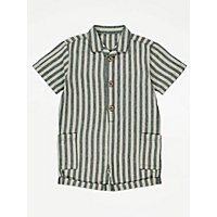 Green Stripe Linen Blend Shirt Style Romper | Kids | George at ASDA