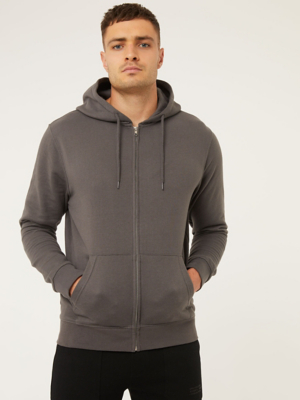 Charcoal Zip Up Hoodie Men at ASDA