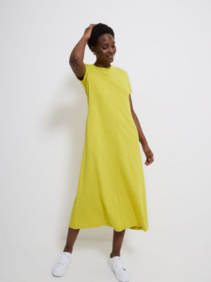 Lime Green Seam Detail Midi T-Shirt Dress