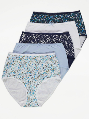Blue Floral High Waist Full Briefs 5 Pack | Lingerie | George at ASDA
