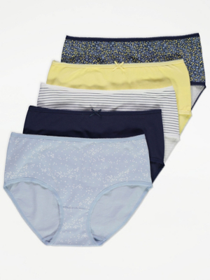 Stripe Floral Midi Knickers 5 Pack Lingerie at ASDA