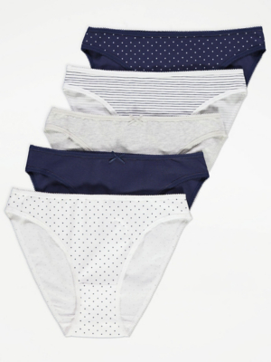Stripe Spot High Leg Knickers 5 Pack Lingerie at ASDA