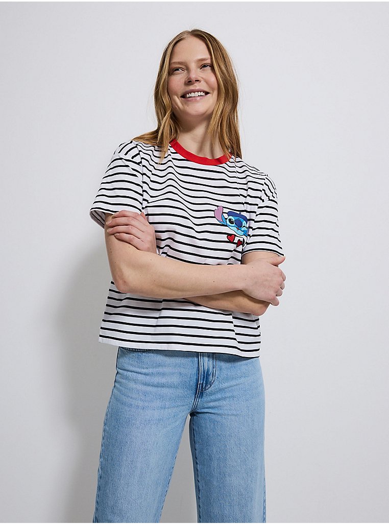 Disney Lilo & Stitch White Striped T-Shirt | Women | George at ASDA