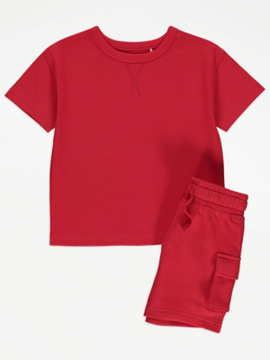 Red T-Shirt and Cargo Shorts Outfit