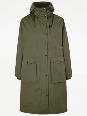 Khaki Longline Waterproof Parka Coat Women at ASDA
