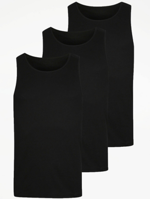 Black Plain Vests 3 Pack | Men | George at ASDA