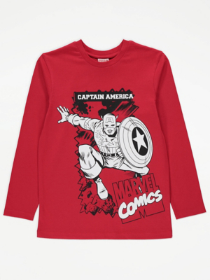 Marvel Captain America Red Long Sleeve Top Kids at ASDA