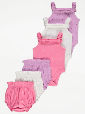 Frill Floral Bodysuit and Bloomers Outfit 3 Pack Baby at ASDA