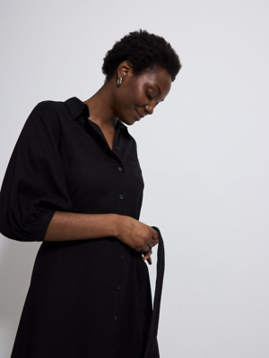 Black Linen Blend Balloon Sleeve Shirt Dress | Women | George at ASDA