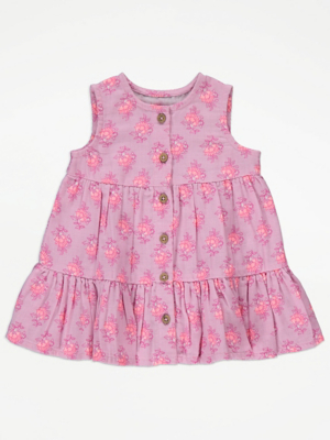 Pink Floral Tiered Dress