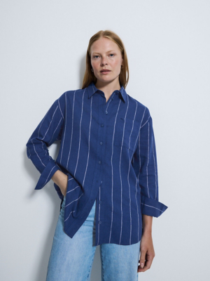 KONRAD STRIPE COTTON LINEN SHIRT ALLURE BLUE