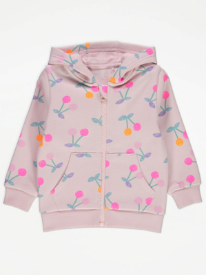 Pink Sketch Cherry Zip Up Hoodie Kids at ASDA