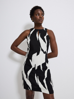 Sleeveless Asda George Shift Dresses Black Floral Linen Blend Mini