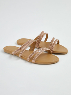 Gold Sandals Asda Silver Sandals Rose Gold Diamante Strap Slip