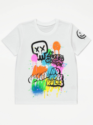Bright Graffiti Spray Paint Slogan TShirt Kids at ASDA