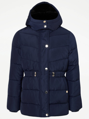 Navy Waist Detail Short Hooded Padded Coat | Kids | George at ASDA