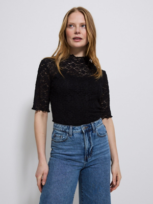 Black Half Sleeve Lace Top Women at ASDA