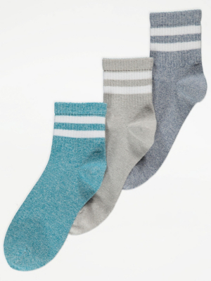 Dual Stripe Ribbed Sports Socks 3 Pack Lingerie at ASDA