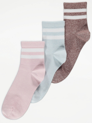 Pastel Dual Stripe Ribbed Sports Socks 3 Pack | Lingerie | George at ASDA