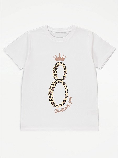 Birthday Girl Age 8 Black Leopard T-Shirt | Kids | George at ASDA