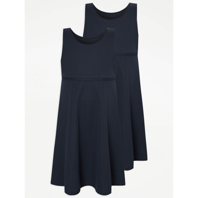 George Navy Jersey Girls School Pinafore Dress 2 Pack