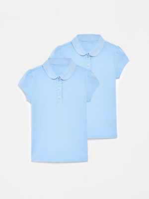 Light Blue Girls Picot Stretch School Polo Shirts 2 Pack | School ...