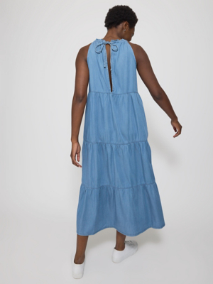 Denim Dress Asda Midi Dress Blue Halter Neck Tiered Lightweight Denim Midi  Dress Women