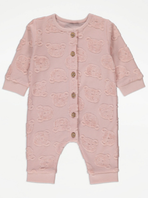 Pink Bear Button Fasten All In One | Baby | George at ASDA