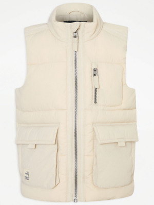 Cream Utility Padded Gilet Kids at ASDA