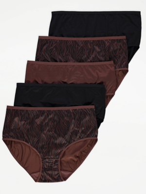 Brown Zebra Microfibre Midi Knickers 5 Pack | Lingerie | George at ASDA
