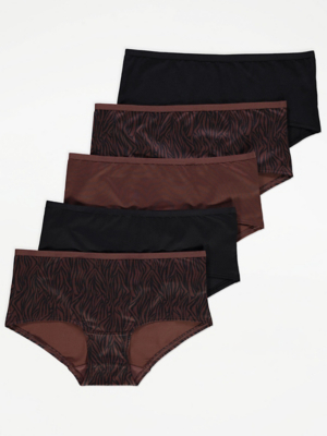 Brown Zebra Microfibre Short Knickers 5 Pack | Lingerie | George at ASDA