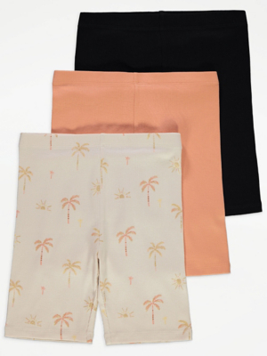 Glitter Palm Tree Ribbed Cycling Shorts 3 Pack Kids at ASDA