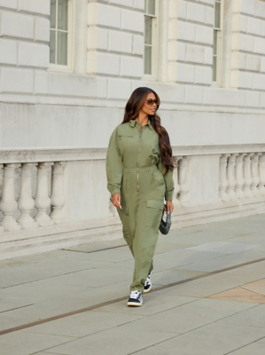 ohたか blurhms  cotton utility jumpsuit G21 Khaki Poplin Zip Front Utility Jumpsuit | Women | George at ASDA