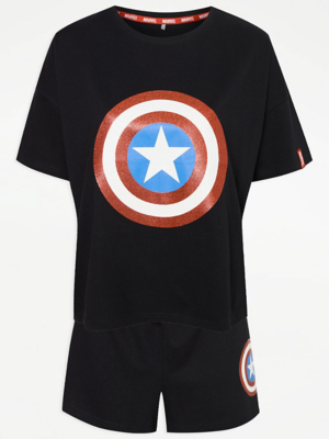 Marvel Captain America Glitter Short Pyjamas Lingerie at ASDA