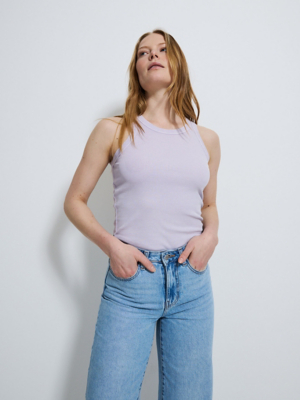 Lilac Acid Wash Ribbed Vest Top Women at ASDA