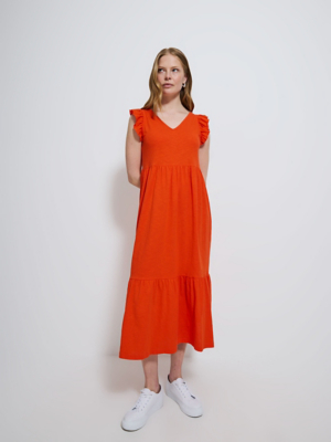 Orange V Neck Frill Sleeve Midi Dress Women George at ASDA