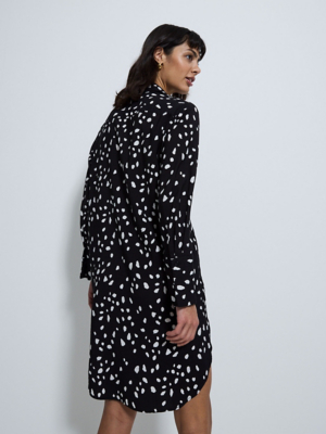 Polka Dot Asda Black Maxi Dress Black Spotty Midi Shirt Dress