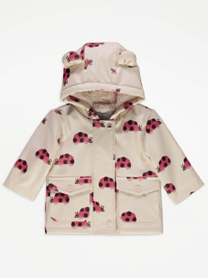 Pink Asda George Pac A Mac Beige Lady Bird Fleece Lined Rain Mac
