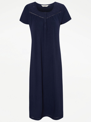 Pack Asda Nighties Womens Navy Broderie Trim Maxi Nightdress