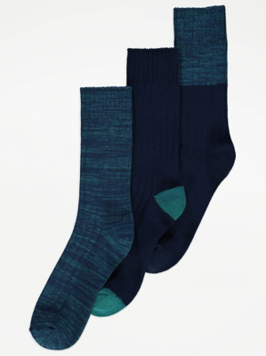 Navy Ribbed Knitted Lounge Socks 3 Pack | Men | George at ASDA