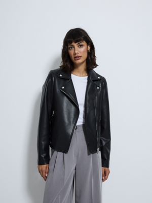 Black Faux Leather Biker Jacket Women at ASDA