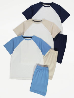 Blue Raglan Short Pyjamas 3 Pack | Kids | George at ASDA