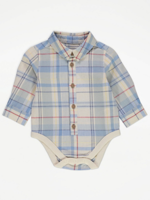 Blue Checked Shirt Bodysuit Baby at ASDA