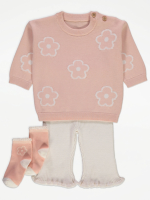 Pink Knitted Jumper Trousers and Socks Outfit Sale Offers