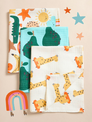 Little Angels Bright Fun Muslins 3 Pack Baby at ASDA