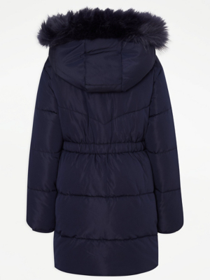 Navy Longline Padded Parka Coat