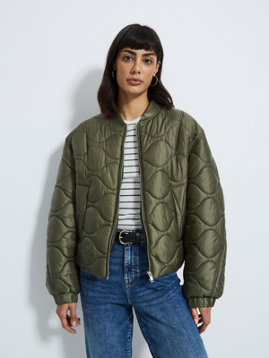 Khaki Quilted Lightweight Bomber Jacket