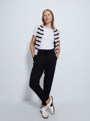 Black Tie Waist Tapered Trousers