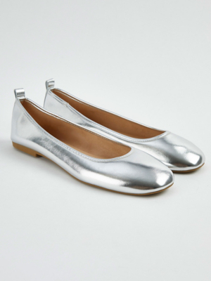 Silver Metallic Silver Square Toe Ballet Shoes
