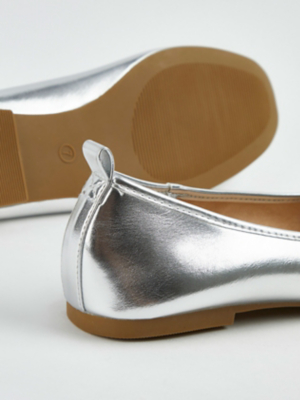 Silver Metallic Silver Square Toe Ballet Shoes